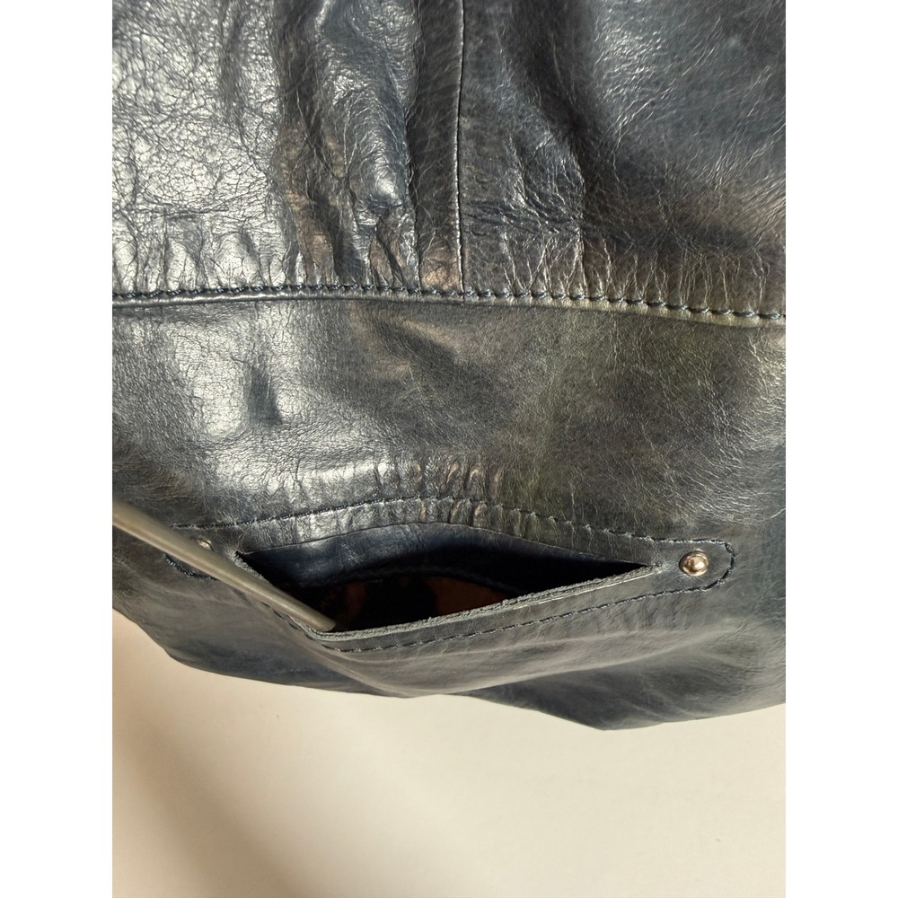 Boho Indie Grunge Navy Blue Leather Studded Hobo Shoulder Bag Large Oversized - Picture 13 of 16